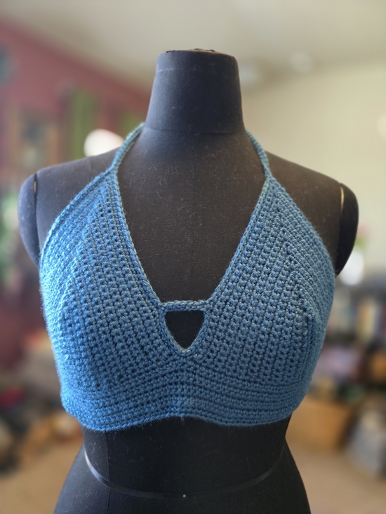 Handmade Tops - Handmade Crocheted Halter Top in Teal Blue